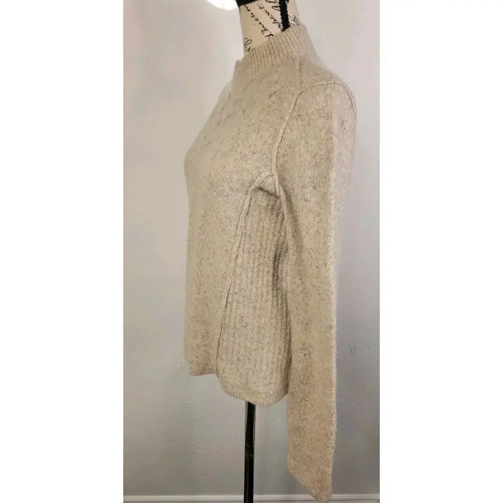 Free People Knit Sweater Long Sleeves Fitted High Neck Ivory Multicolor Specks_5